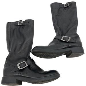 COPY - Frye Veronica Slouch Boots Moto Boys Size 1 Black Leather Pull-On Buckle